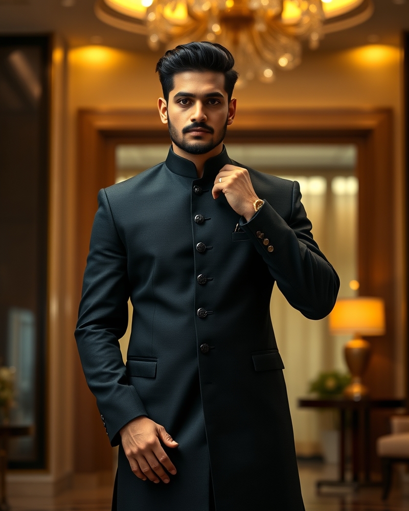 Black Indo-Western Sherwani Suit