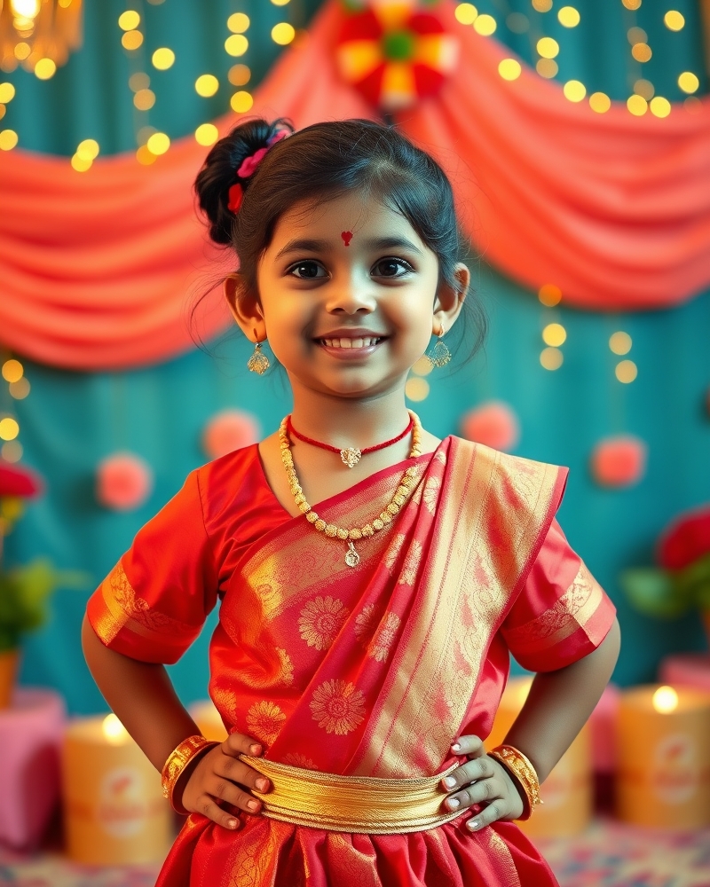 Red Pattu Pavadai Kids Set