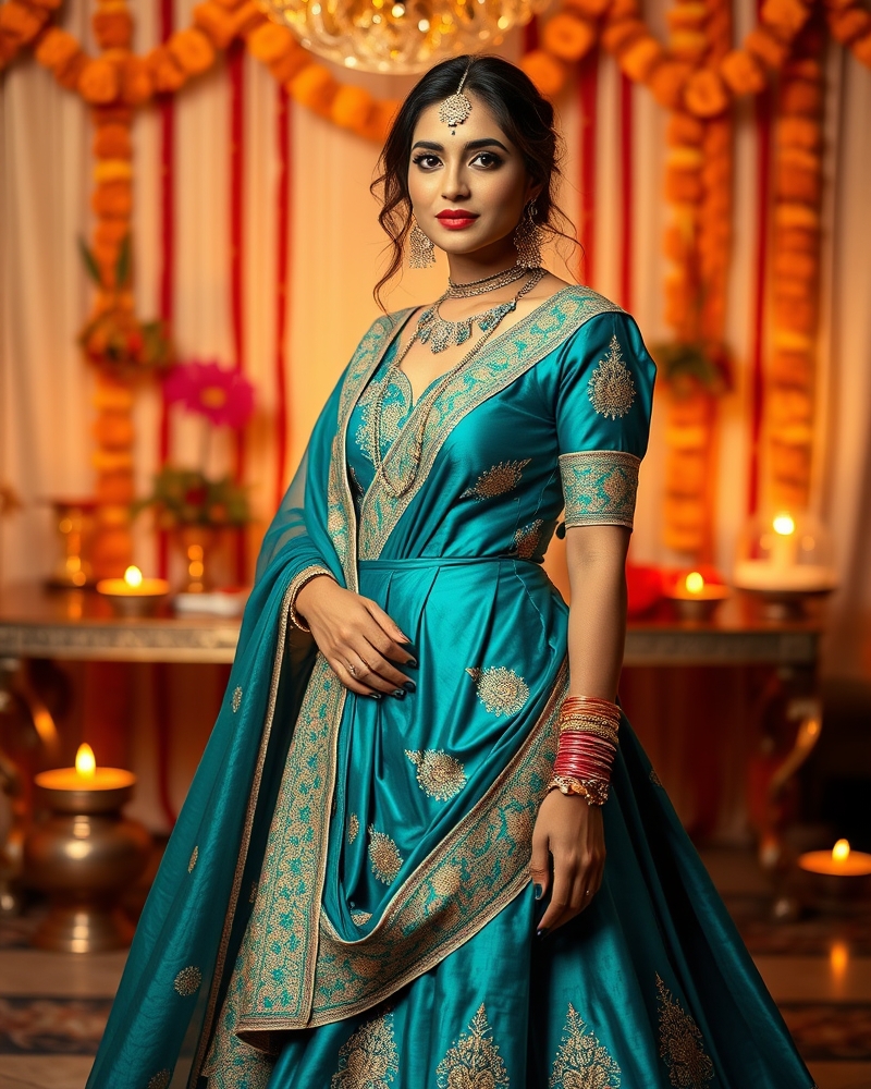 Teal Anarkali Suit Set